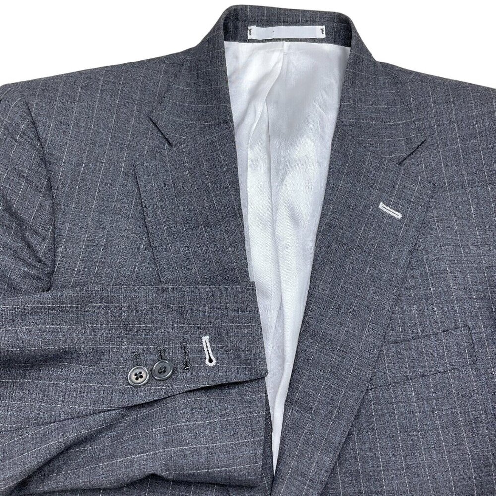 Bespoke Blazer Men 38‎ Gray Blue Pinstripe Surgeon Cuff Wool Classic Jacket VTG